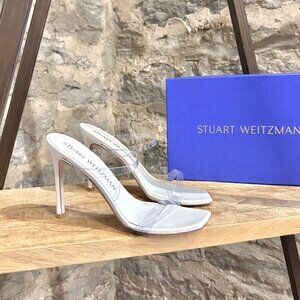 Stuart Weitzman PVC White Aleena 100 Heeled Mules